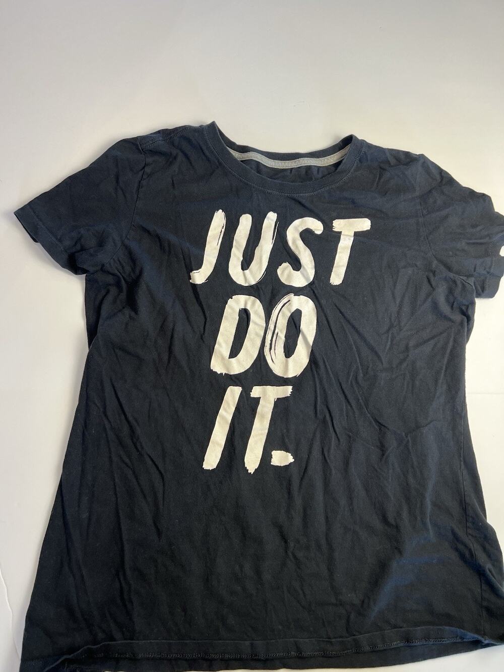 NIKE "JUST DO IT." Women's Black Slim Fit T-Shirt Tee Size XL EUC